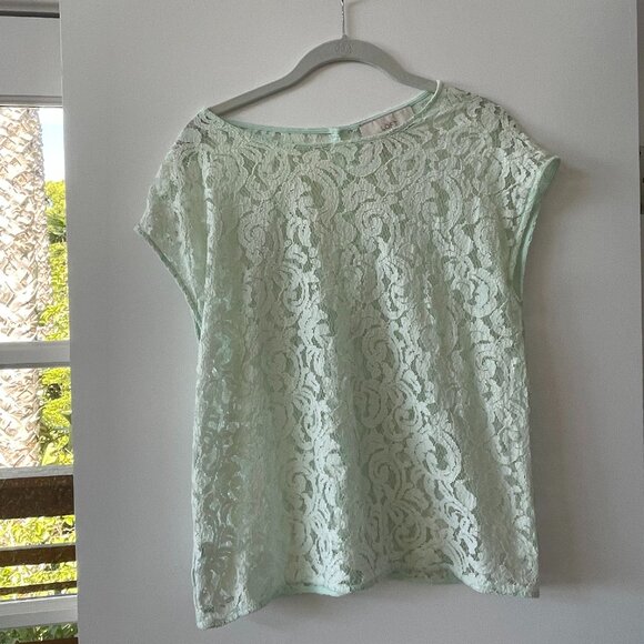 LOFT Tops - Ann Taylor Loft Short-Sleeve‎ Floral Lace Top in Mint Green, Size M